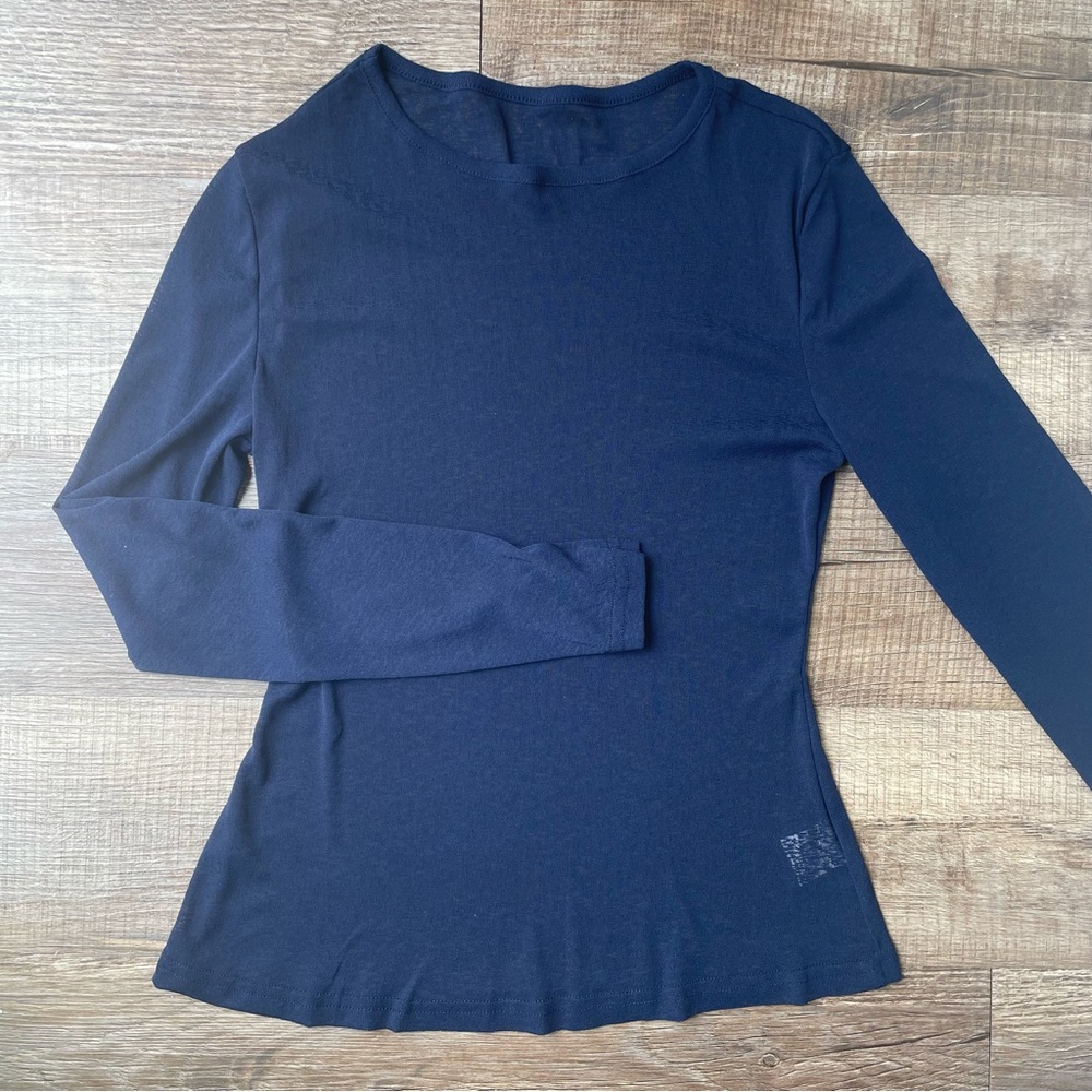 Blue Fitted Long Sleeve Blouse